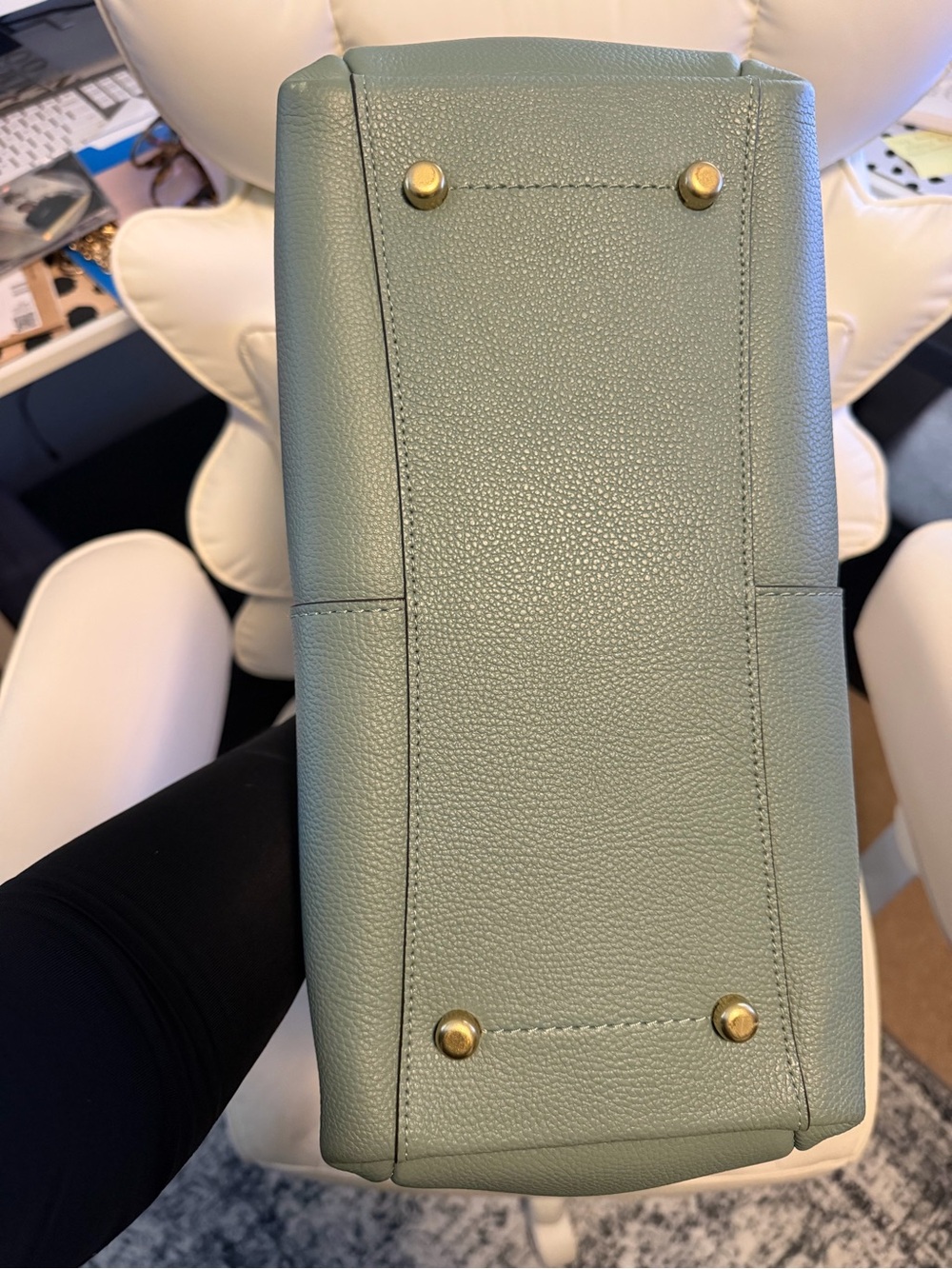 Coach Large Lana Pebbled Leather Shoulder Bag in Sage Green with Gold Accent - Picture 3 of 7